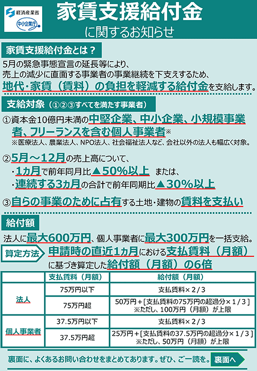 【家賃支援給付金】7/14（火）受付スタート！シェアオフィスや自宅兼事務所の個人事業主も受給対象になりました