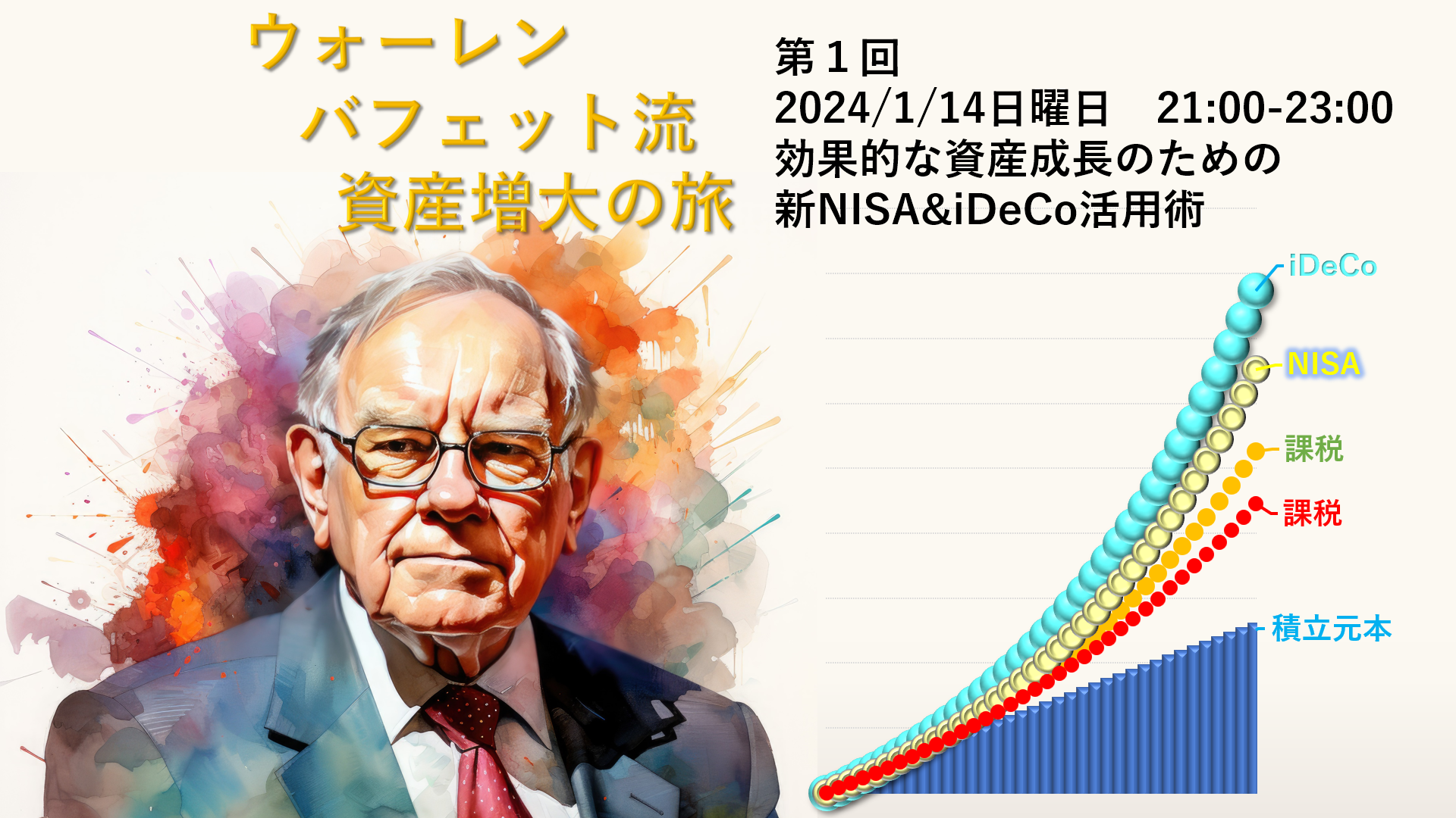 【ご招待者限定zoomセミナー】1月14日(日)21:00～　「効果的な資産成長のための新NISA&iDeCo活用術」ウォーレン・バフェット流・資産増大の旅